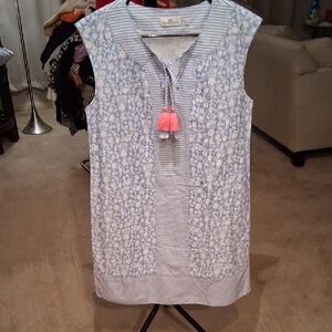 Vineyard Vines Striped and Floral Midi Dress with Pink Tassels